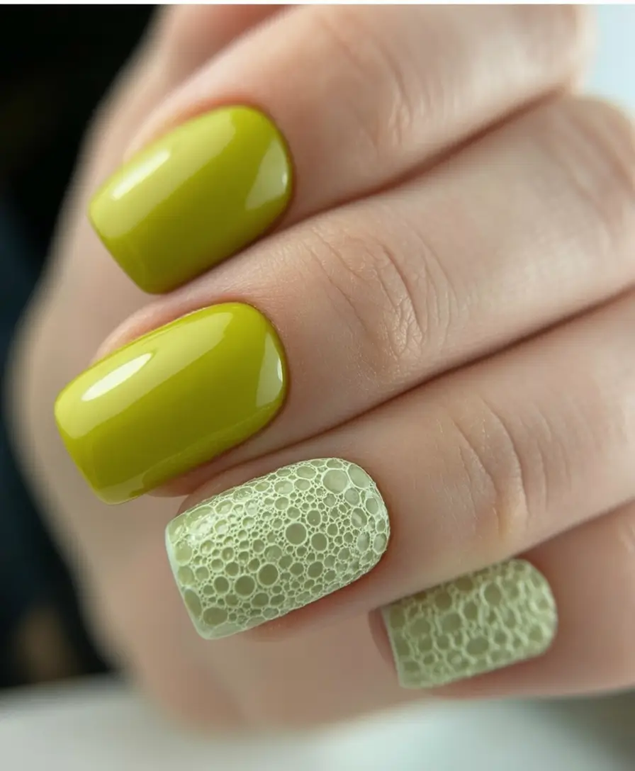 Nail Designs to Try in August 2025 Lime Gloss Meets Bubble Texture