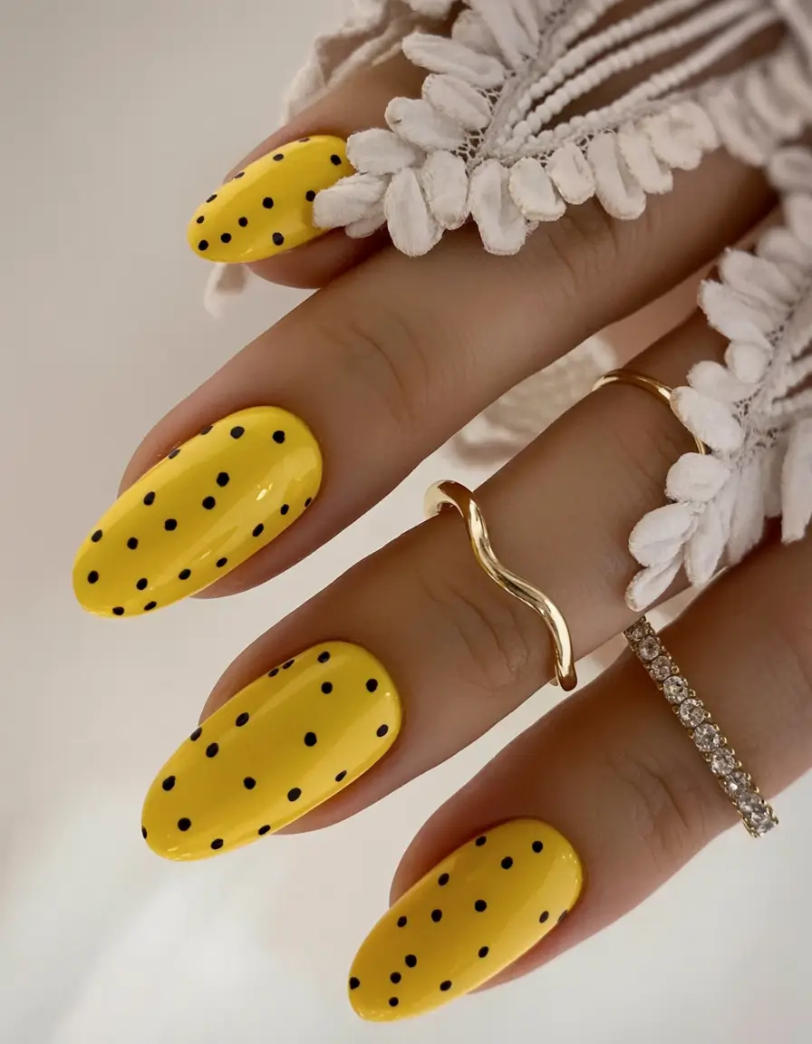 Nail Designs to Try in August 2025 Lemon Drop Dots for Late-Summer Cheer