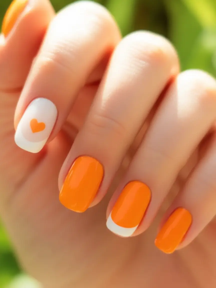 Nail Designs to Try in August 2025 Creamsicle Hearts & French Tips