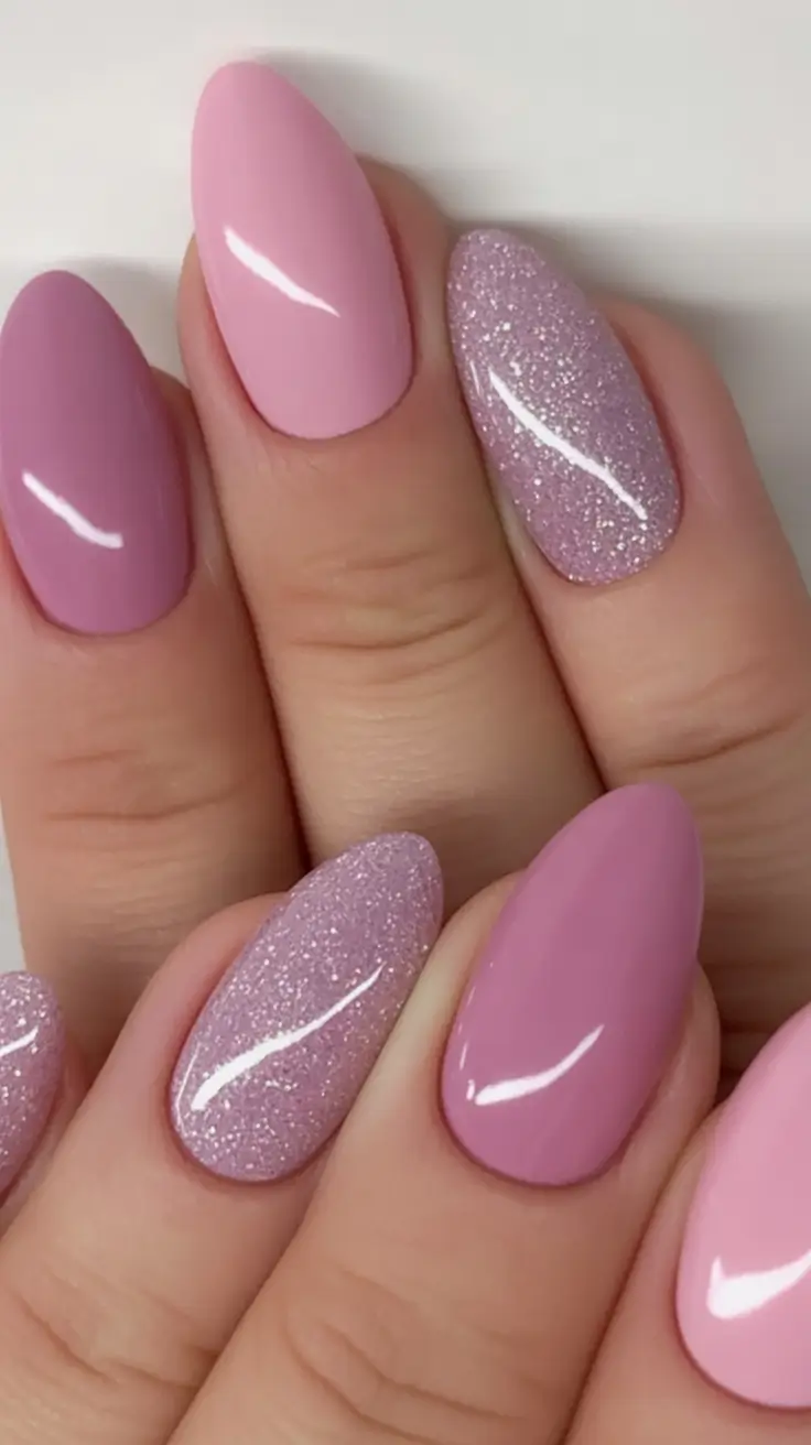 Nail Designs to Try in August 2025 Sugar-Dust Pink Sparkle
