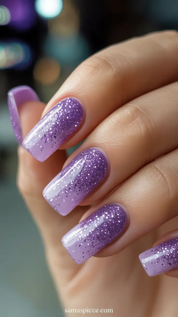 Nail Designs to Try in August 2025 Lavender Sparkle Fade