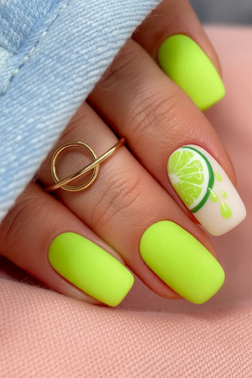 Nail Designs to Try in August 2025 Lime Zest Matte Pop