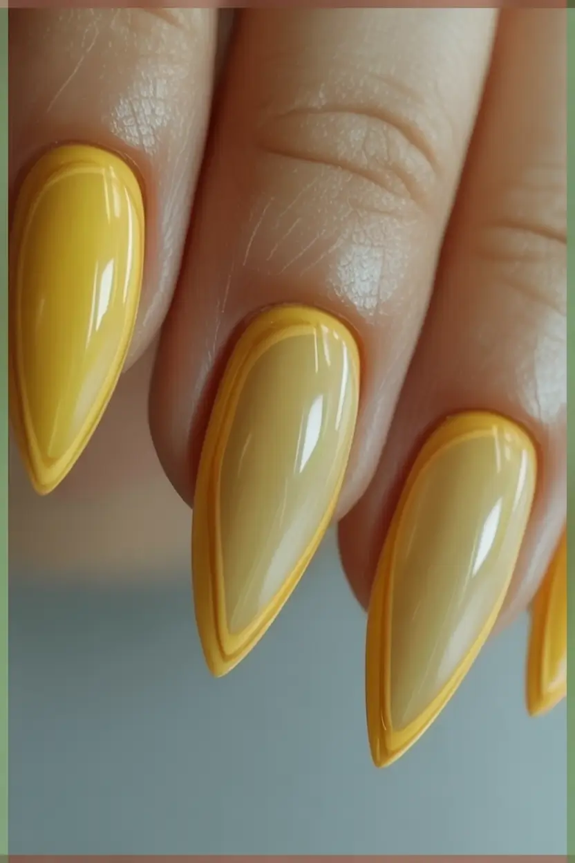 Nail Designs to Try in August 2025 Chrome Edge Almond Yellow