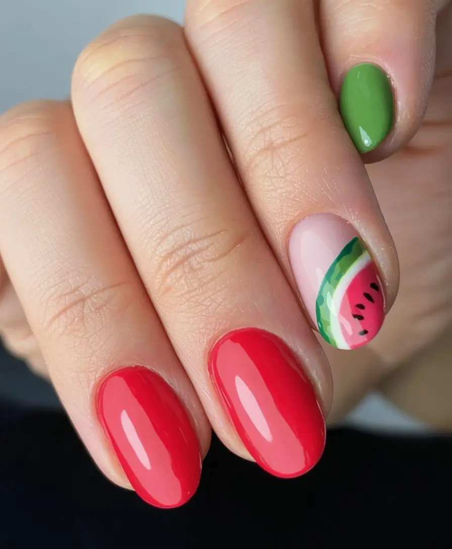 nail designs to try in august 2025 Juicy Watermelon Vibes