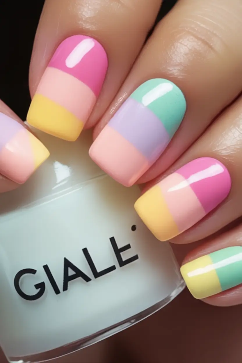 nail designs to try in august 2025 Pastel Candy Blocks