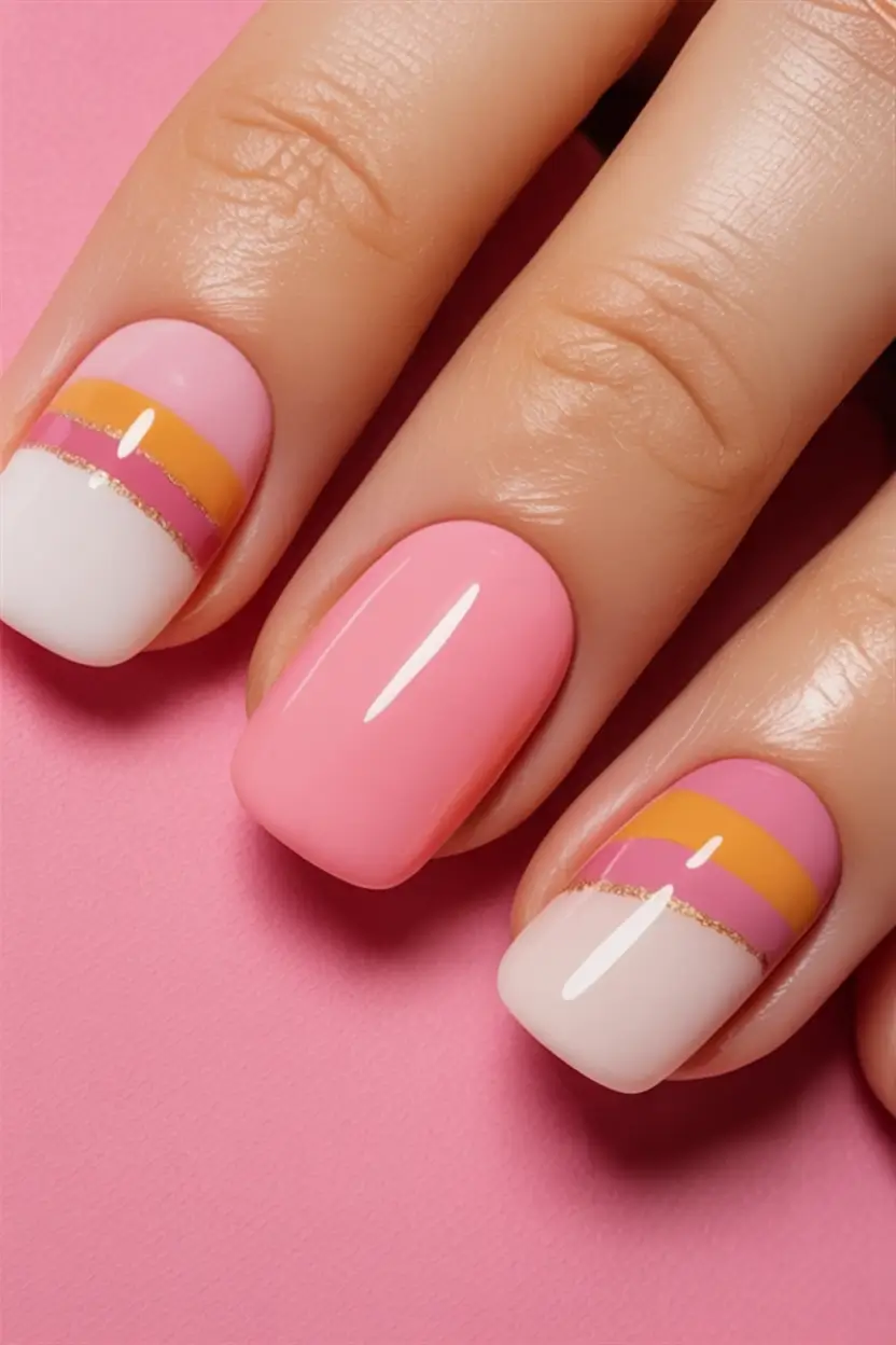 nail designs to try in august 2025 Sunset Stripes