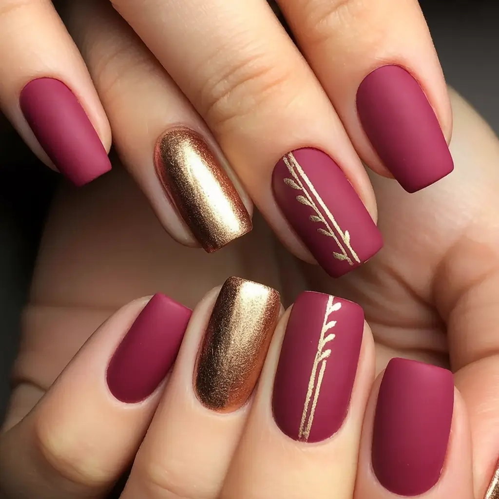 Nail Designs to Try in August 2025 Rosewood & Metallic Mix