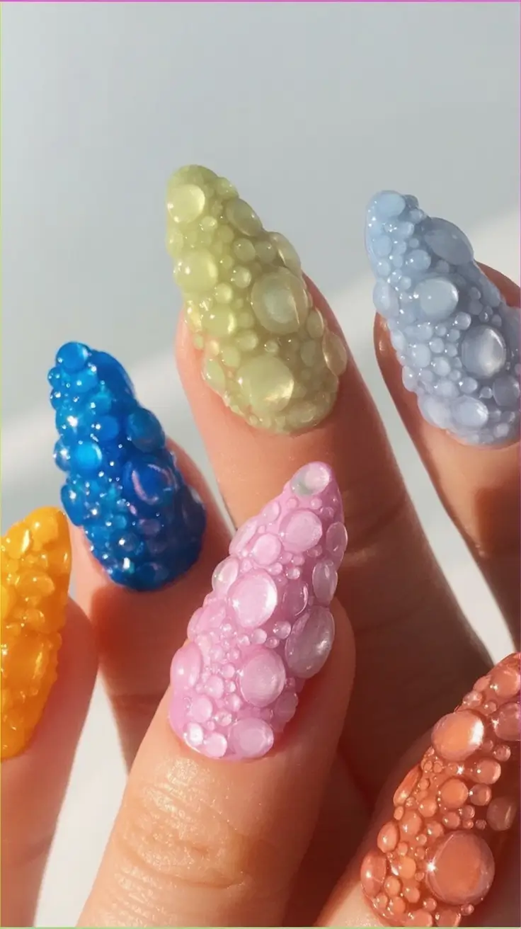 Nail Designs to Try in August 2025 Bubble Pop Candy Tips