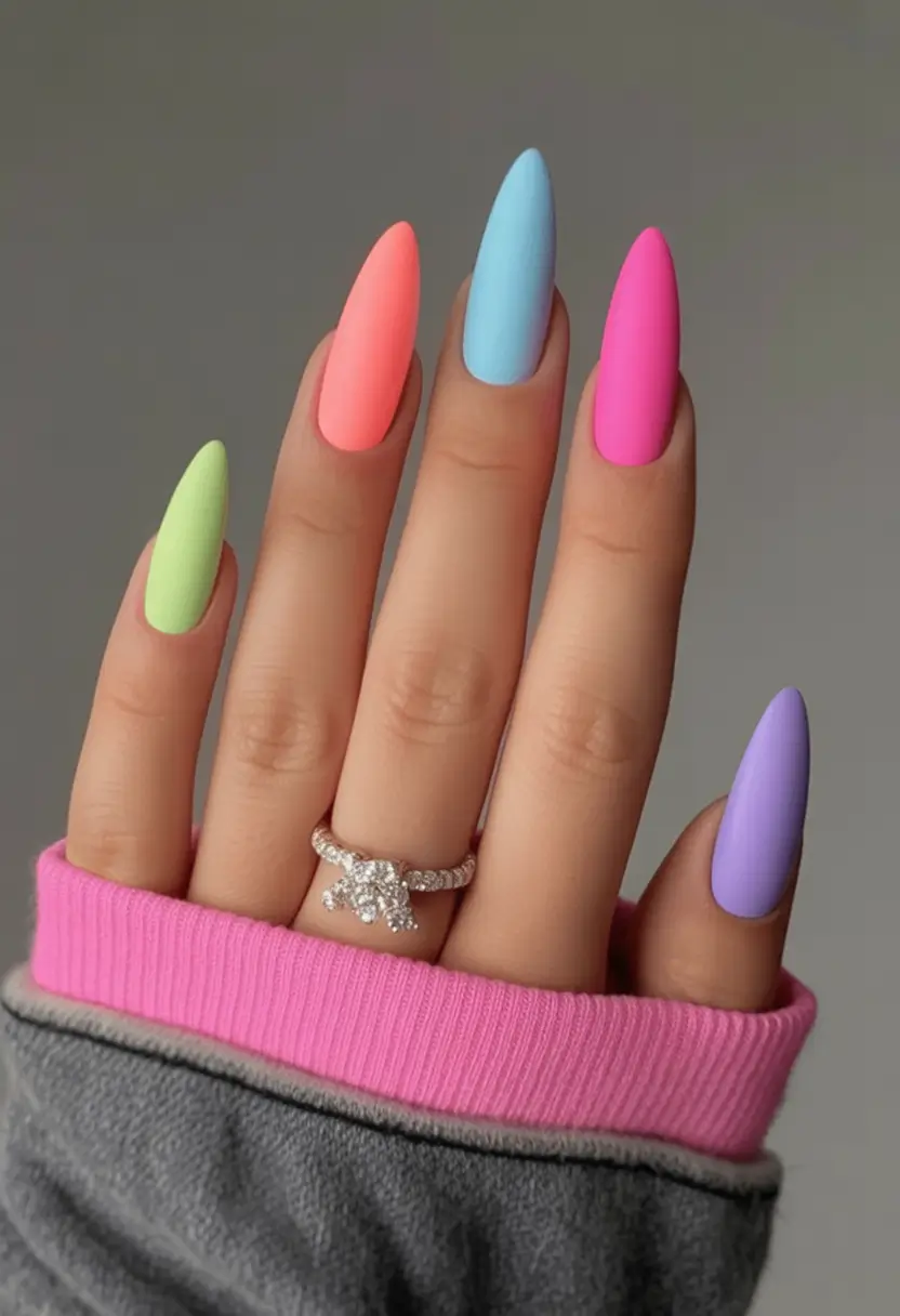 Nail Designs to Try in August 2025 Matte Rainbow Revival