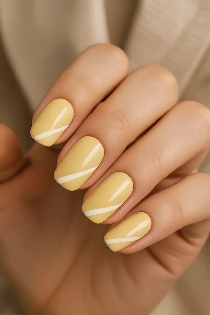 Nail Designs to Try in August 2025 Diagonal Lemon Pop