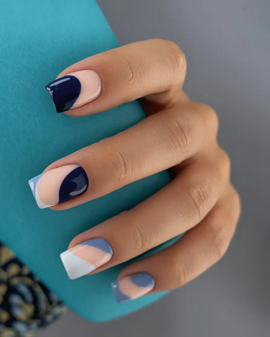 Nail Designs to Try in August 2025 Blue Abstract Layers