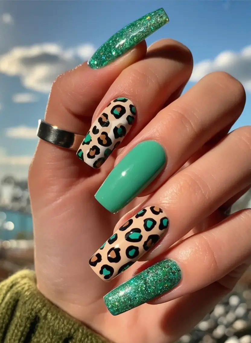 Nail Designs to Try in August 2025 Mint Leopard Crush