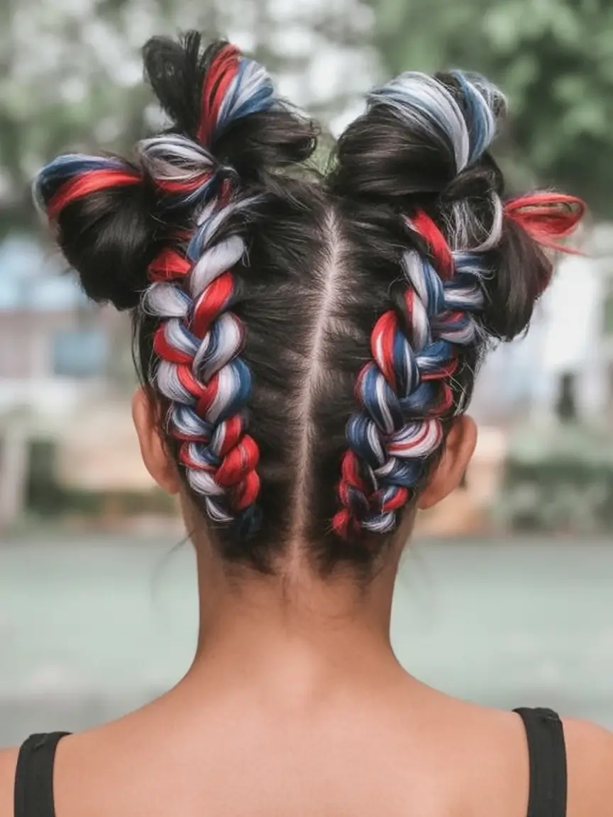 Patriotic Hair Looks for 4th of July 2025 Galaxy Braided Buns