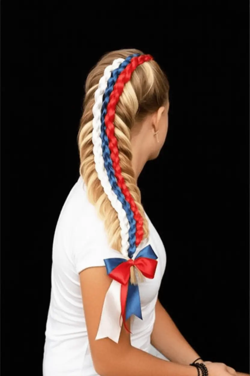 Patriotic Hair Looks for 4th of July 2025 Ribbon Mohawk Pony