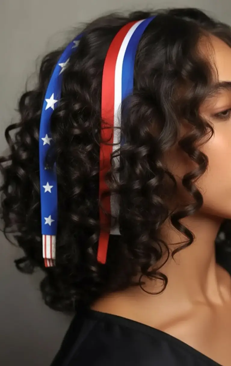 Patriotic Hair Looks for 4th of July 2025 Ribboned Curls with Star-Spangled Flair