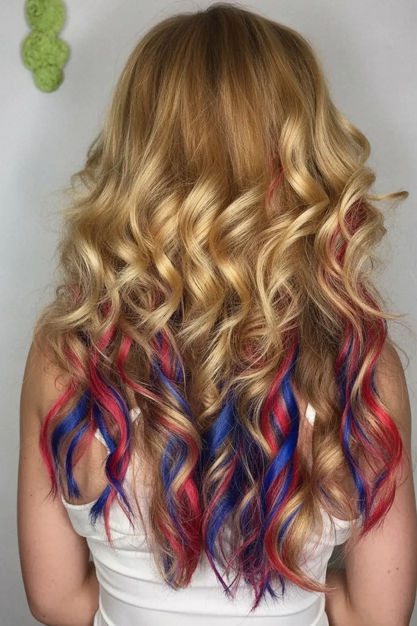Patriotic Hair Looks for 4th of July 2025 Curls with Bold Color Underglow