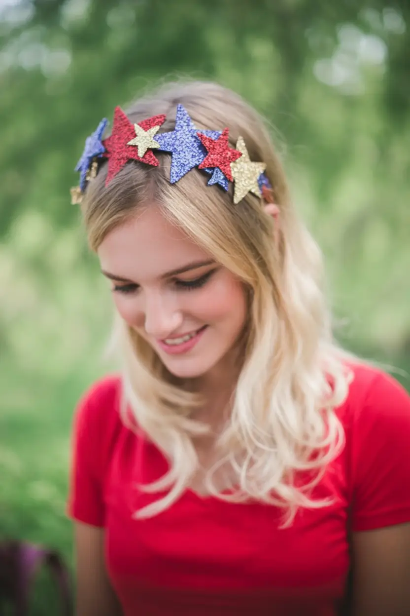patriotic hair looks for 4th of july 2025 Glitter Stars And Soft Blonde Charm