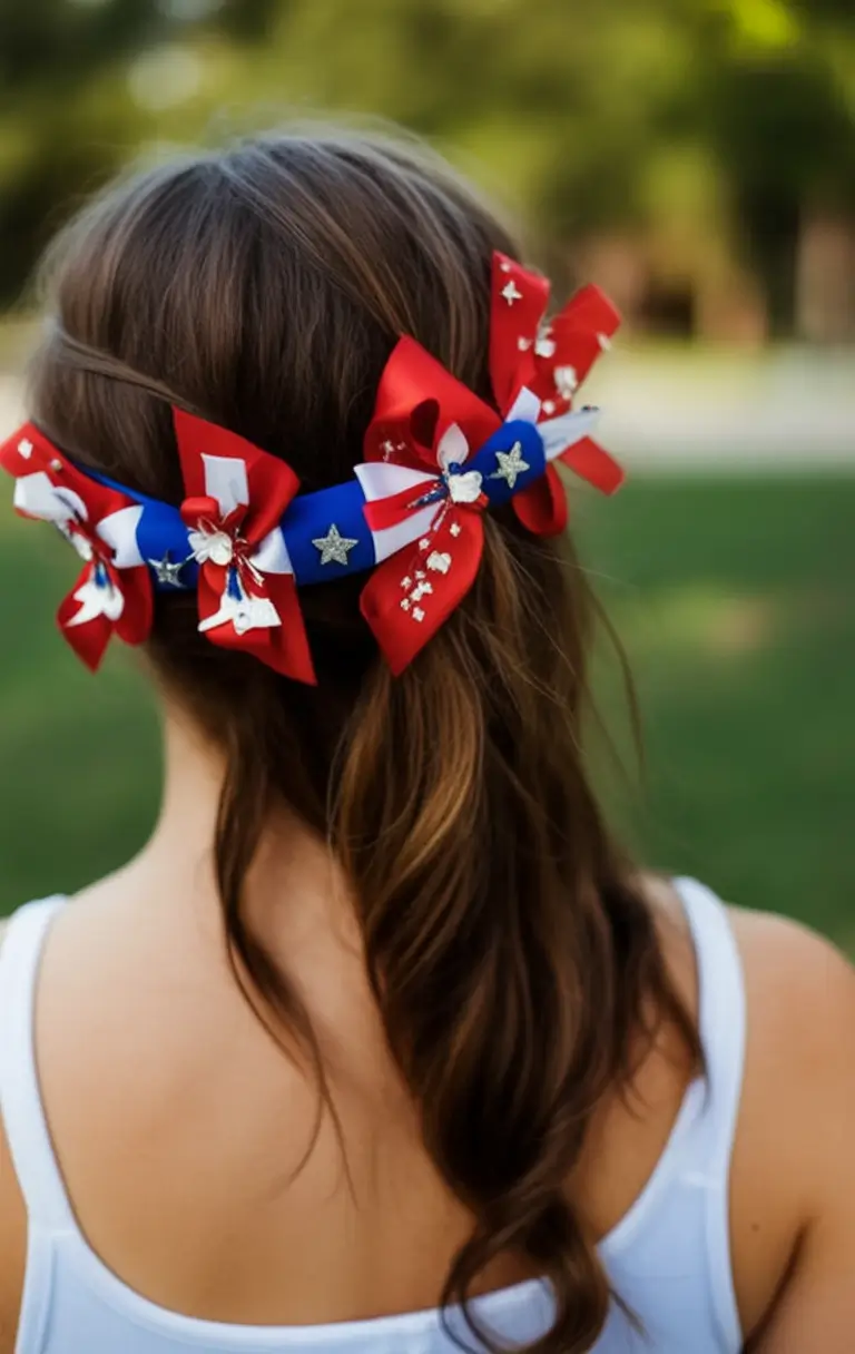 Patriotic Hair Looks for 4th of July 2025 Red White Sparkle Bow Crown