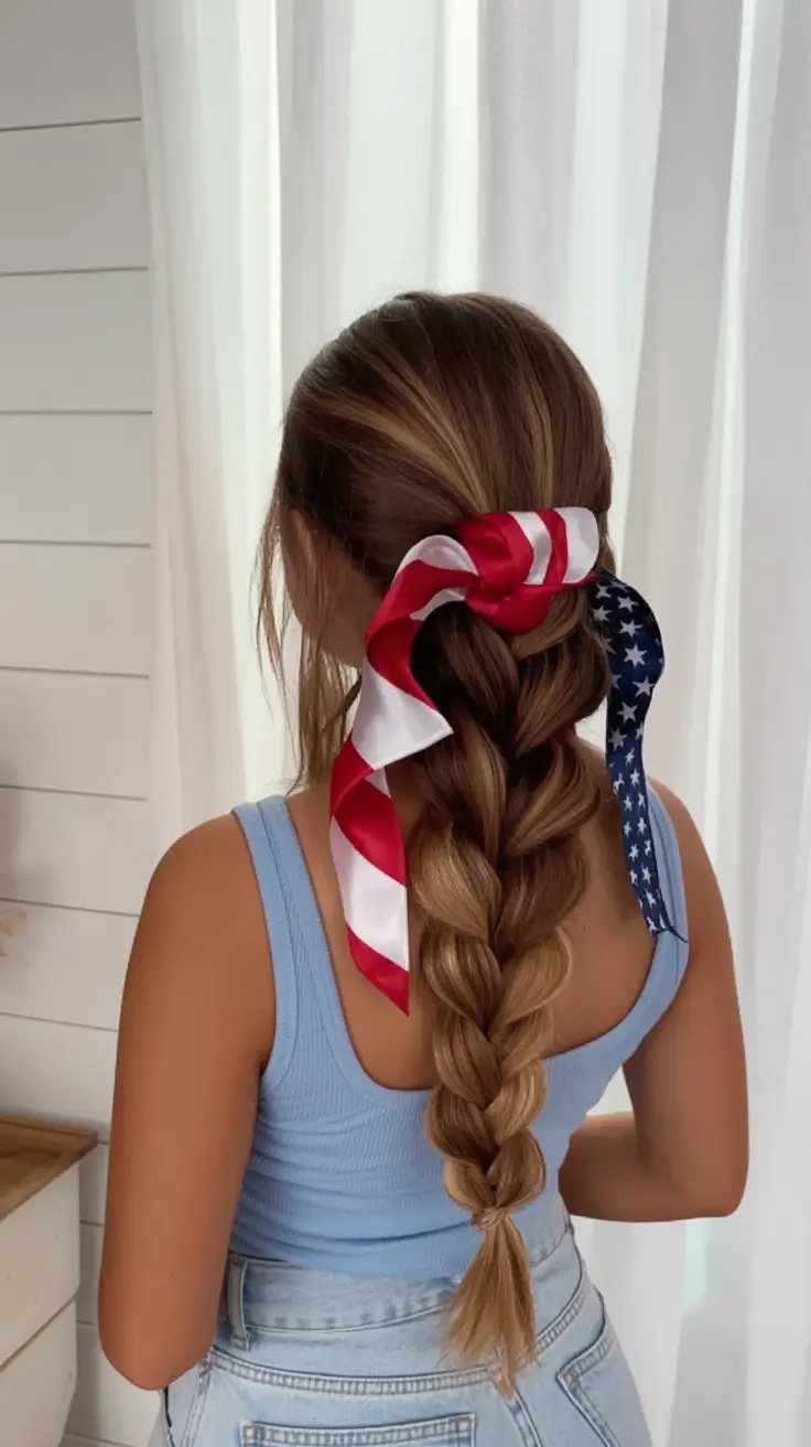 Patriotic Hair Looks for 4th of July 2025 Flag Ribbon Woven Braid