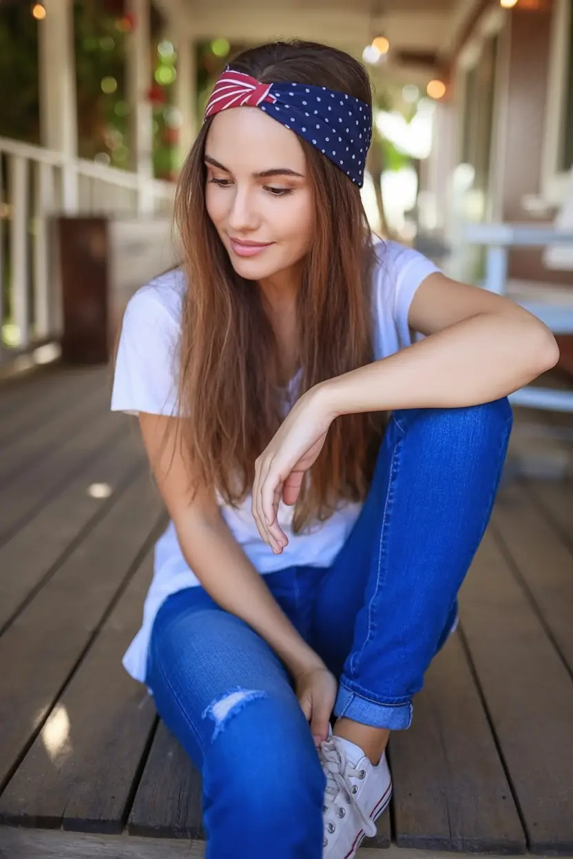 Patriotic Hair Looks for 4th of July 2025 Long Hair with Soft Bandana Headband