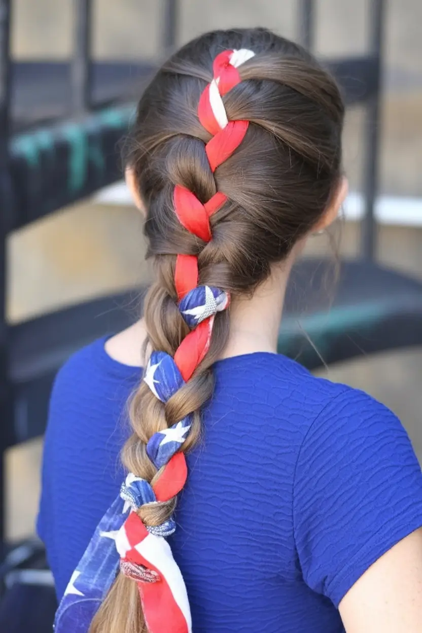 patriotic hair looks for 4th of july 2025 Woven Scarf Braid With Patriotic Flair