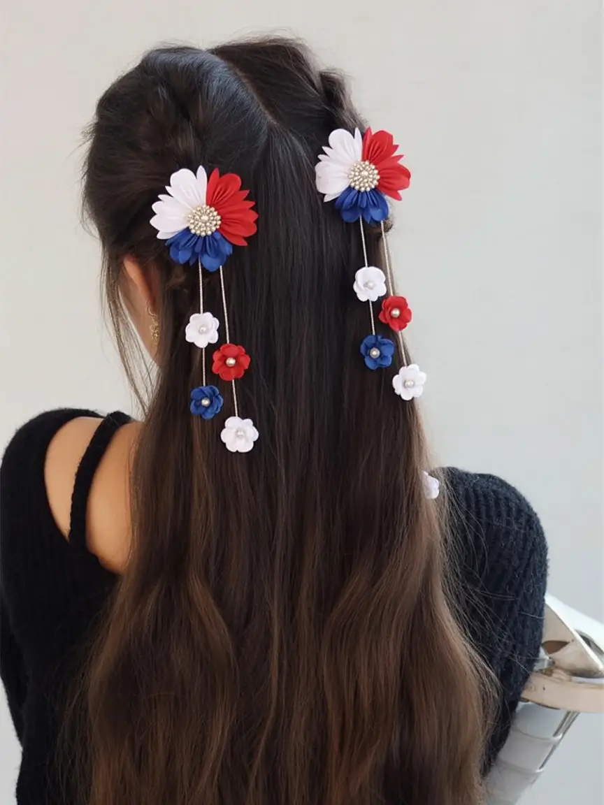 Patriotic Hair Looks for 4th of July 2025 Red White And Blue Blossoms