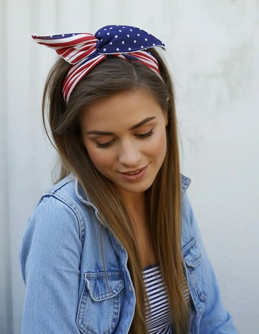 Patriotic Hair Looks for 4th of July 2025 Retro Bandana Twist