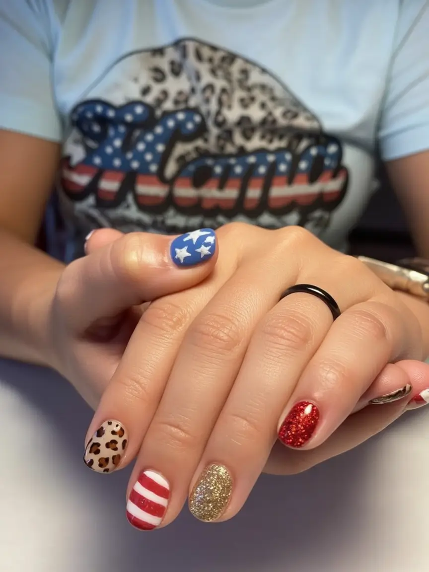 Patriotic Nail Inspo for 4th of July 2025 Mixed Prints and Sparkle Fireworks