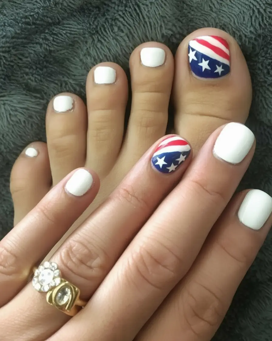 Patriotic Pedis for 4th of July 2025 Clean White With A Star-Spangled Punch