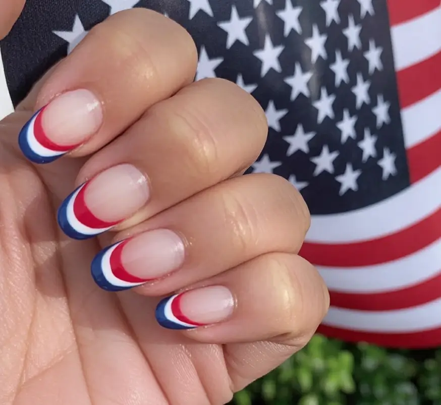 Red, White & Blue Nails for 4th of july 2025 Chrome Starbursts And Color Blocks