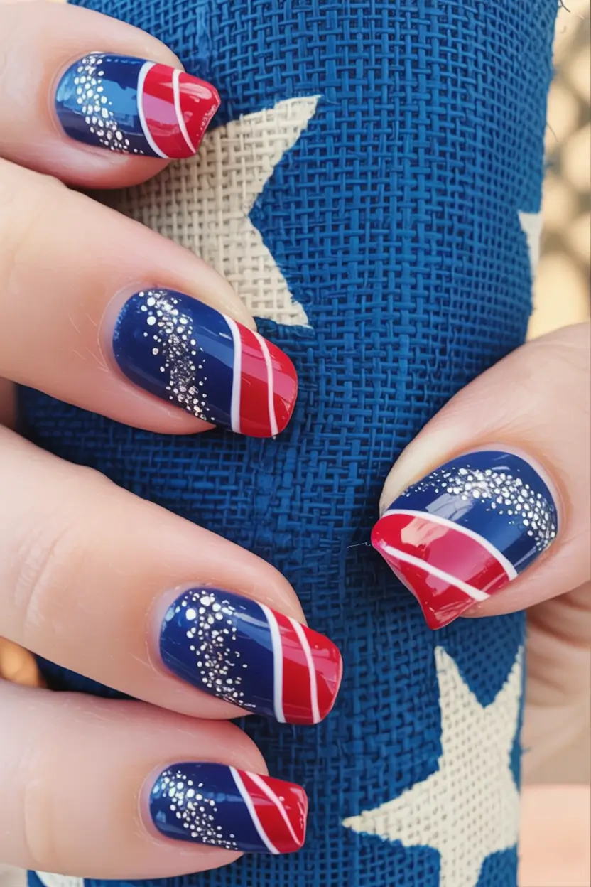 Red, White & Blue Nails for 4th of july 2025 Flag Motif With Acrylic Boldness