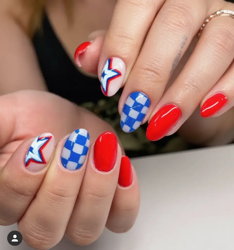 Red, White & Blue Nails for 4th of july 2025 Patriotic Flames And Micro-Stars