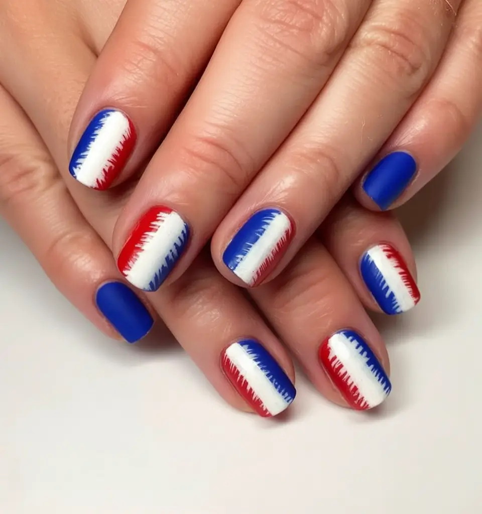 red, white & blue nails for 4th of july 2025 rough edge brush strokes