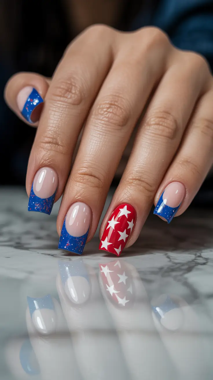 Red, White & Blue Nails for 4th of july 2025 Bold Stars Meet Sparkling Blue Tips