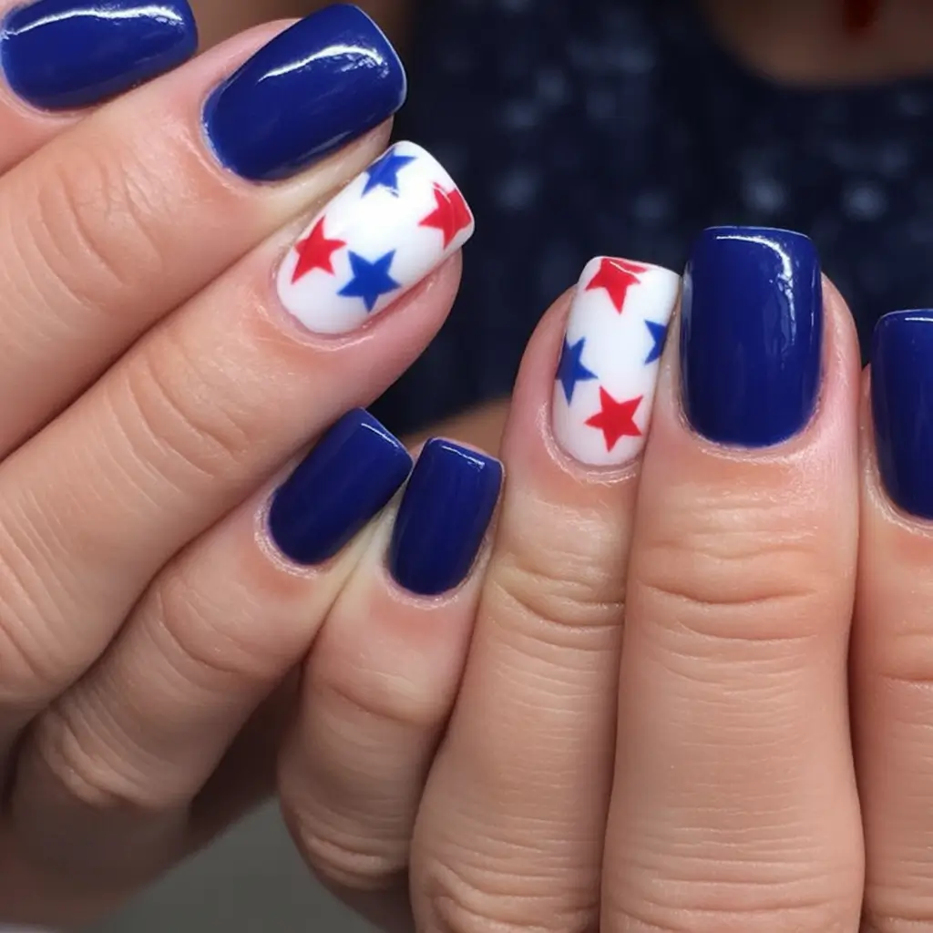 red, white & blue nails for 4th of july 2025 patriotic stars on blue