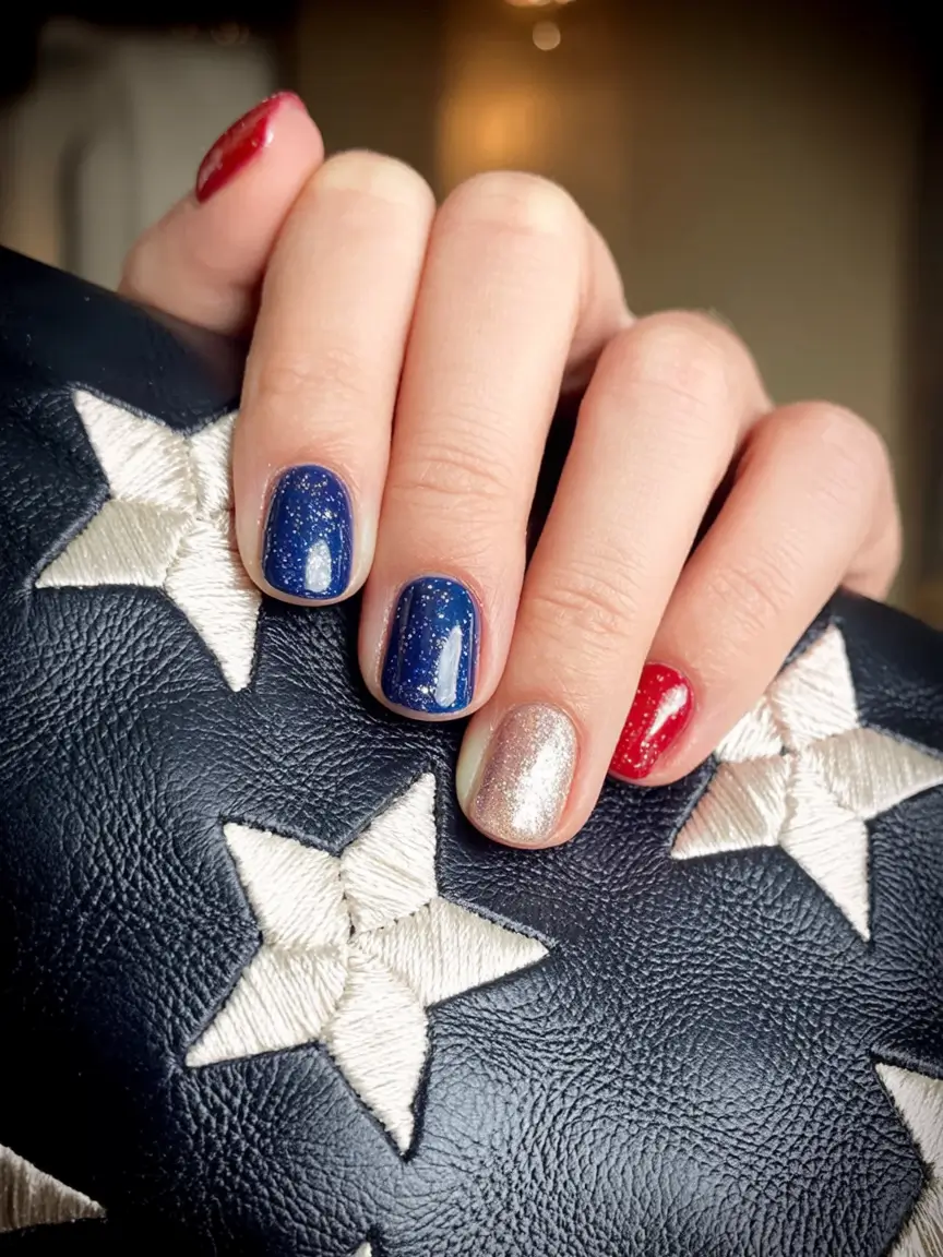 red, white & blue nails for 4th of july 2025 soft shimmer patriotic mix