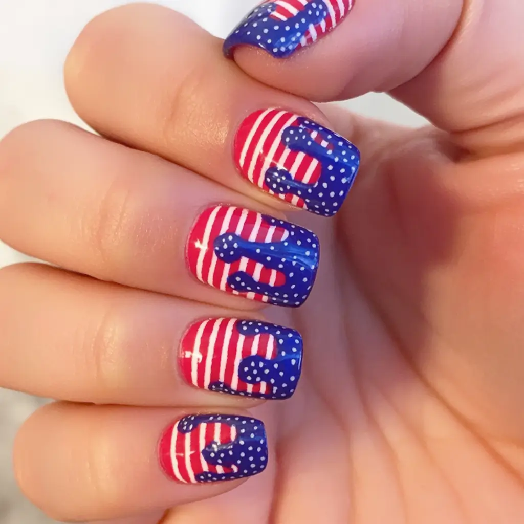 Red, White & Blue Nails for 4th of july 2025 Stars And Stripes With A Drip Twist