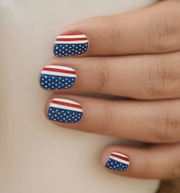 Simple & Cute 4th of July Nails 2025 Retro Dots and Matte Americana