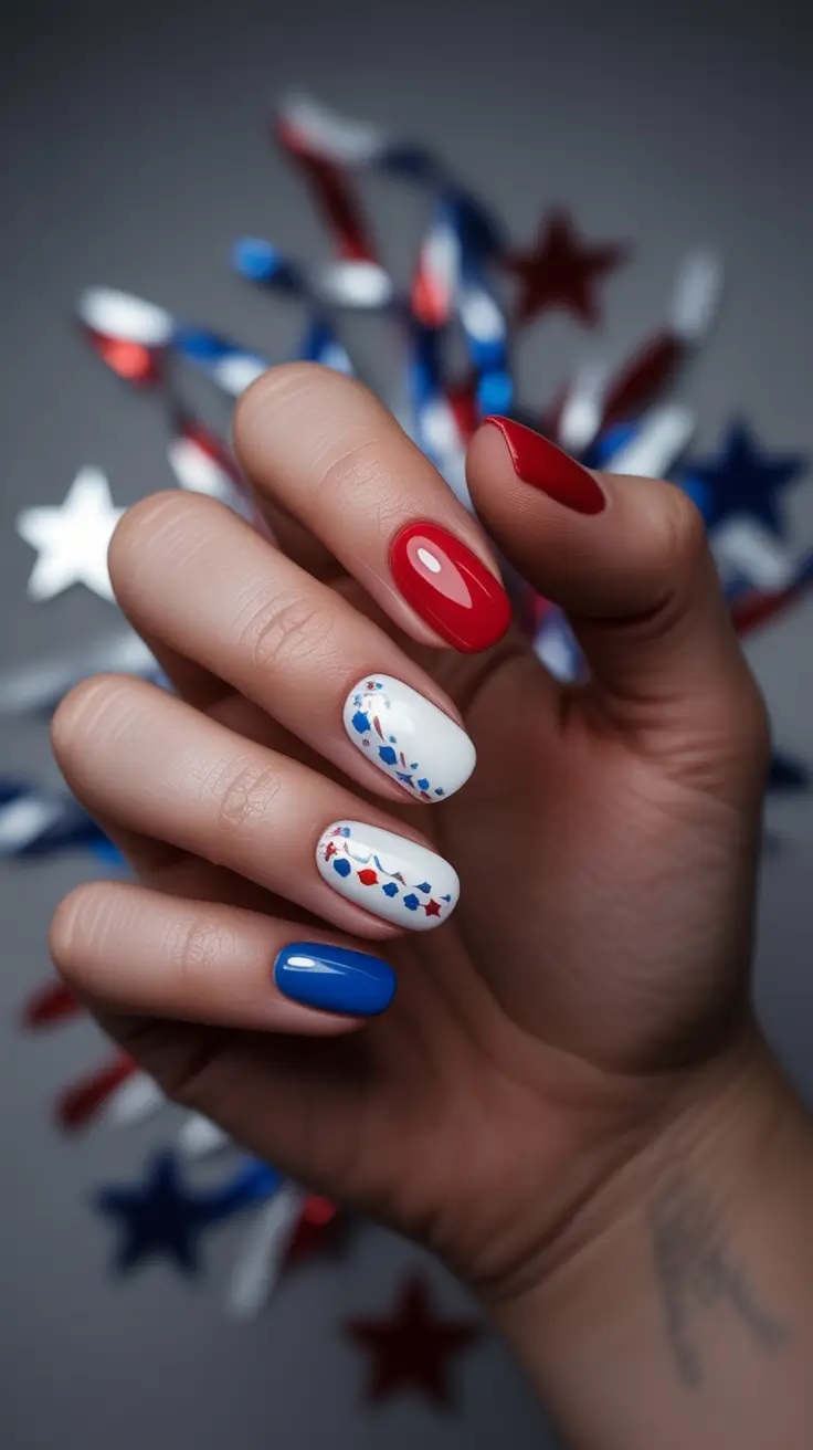 Simple & Cute 4th of July Nails 2025 Primary Pops and Floating Garland Art