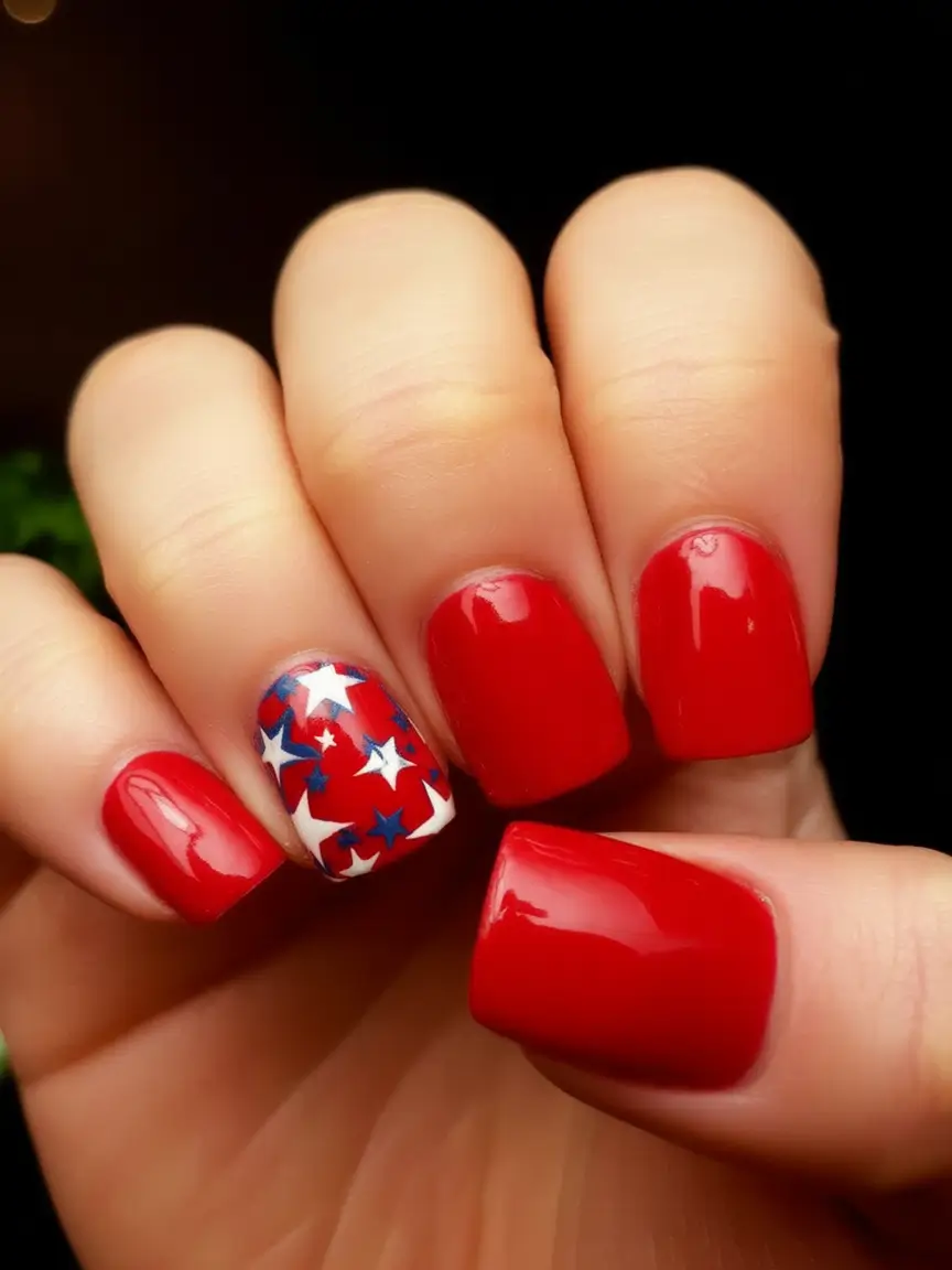 Simple & Cute 4th of July Nails 2025 Red Hot With a Statement Star