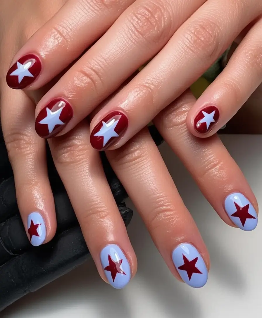 Simple & Cute 4th of July Nails 2025 Deep Tones with Contrast Stars