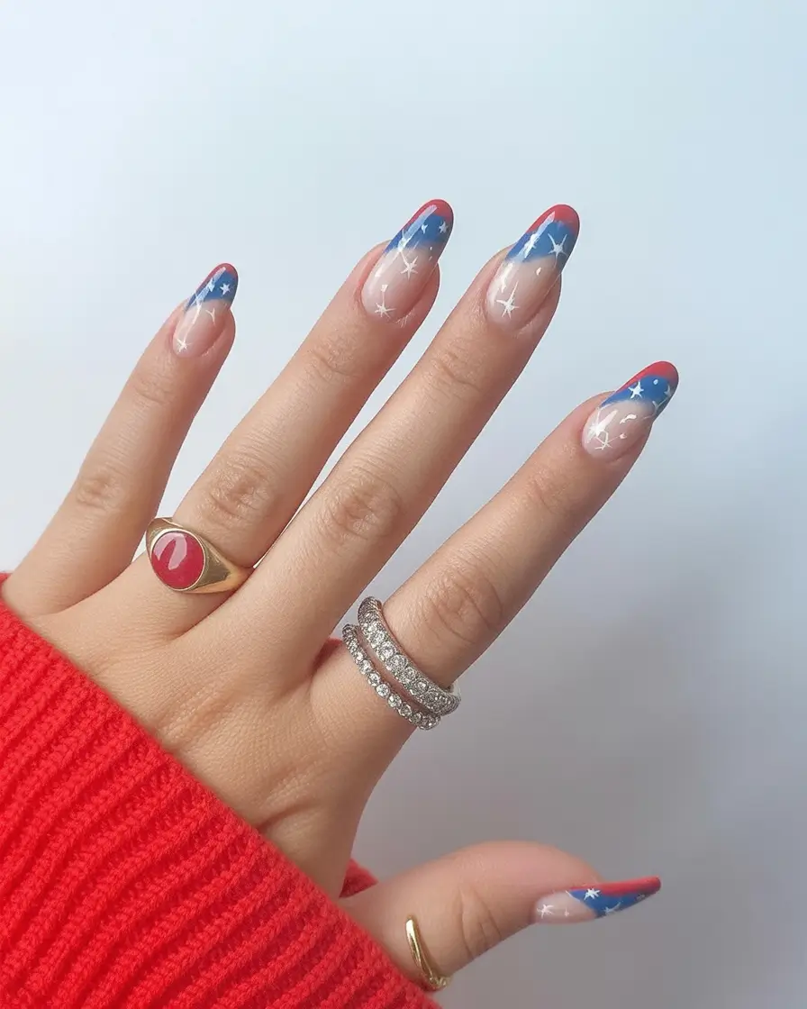 Simple & Cute 4th of July Nails 2025 Sparkle Tips with Celestial Edge