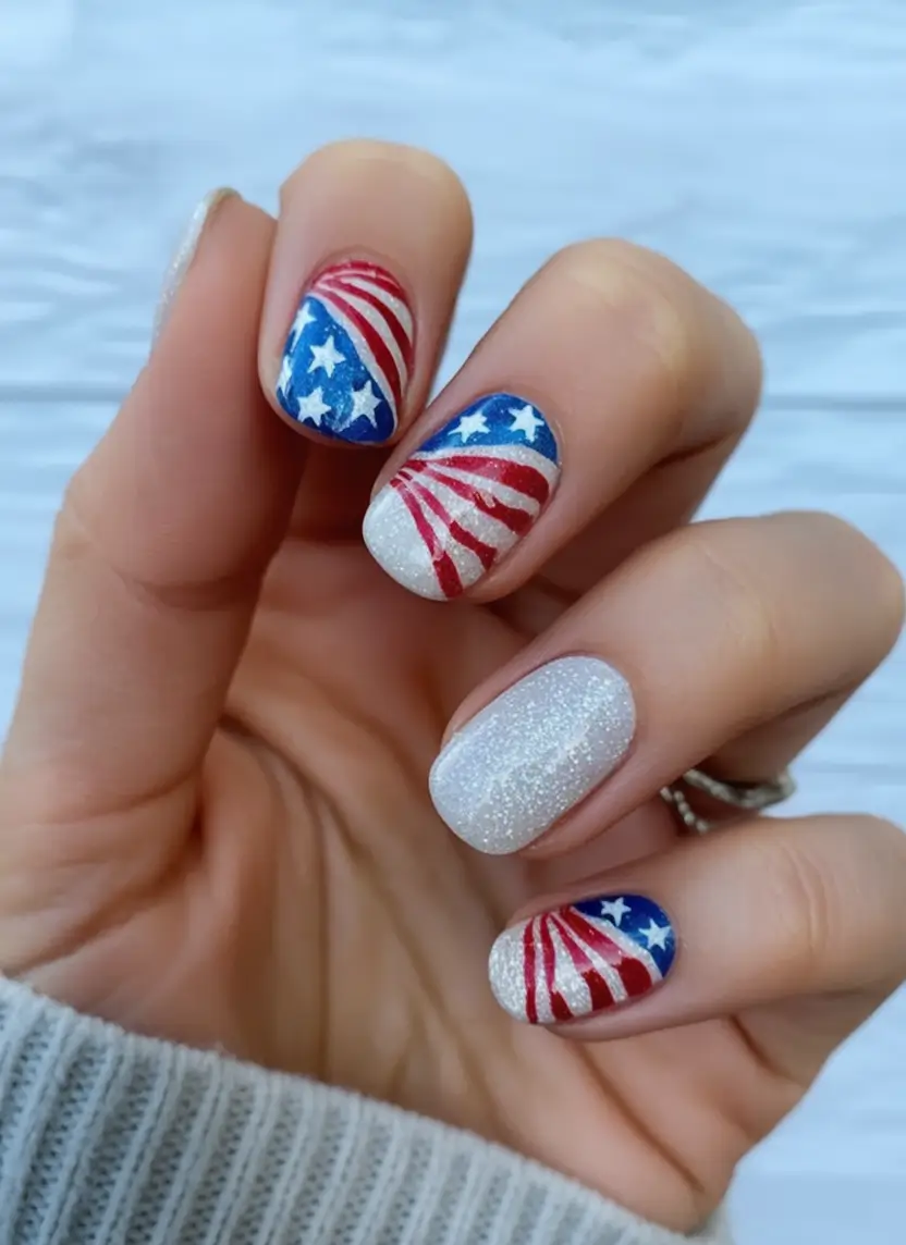 Simple & Cute 4th of July Nails 2025 Retro Stars and Shimmer Stripes