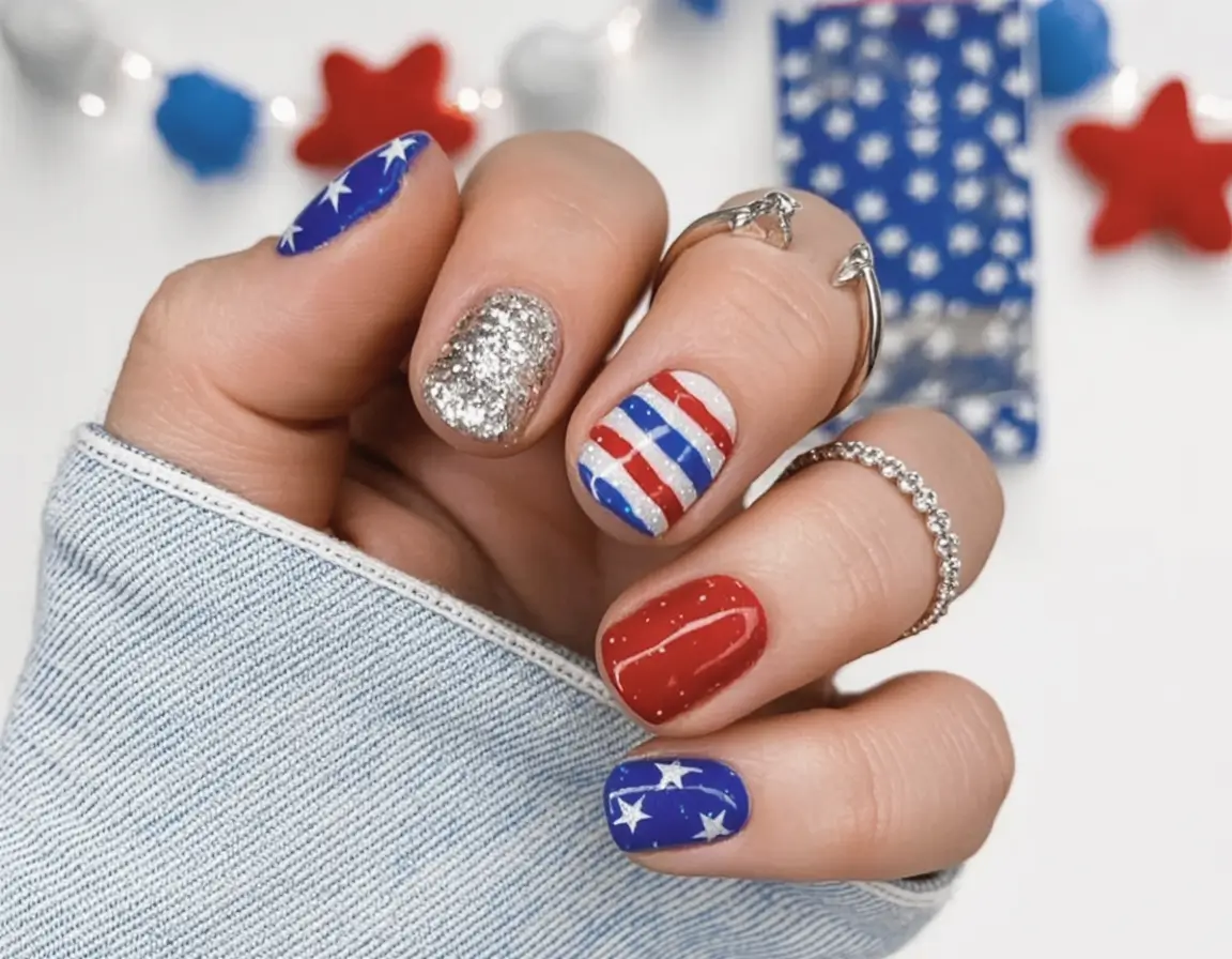 Simple & Cute 4th of July Nails 2025 Confetti Freedom Pop