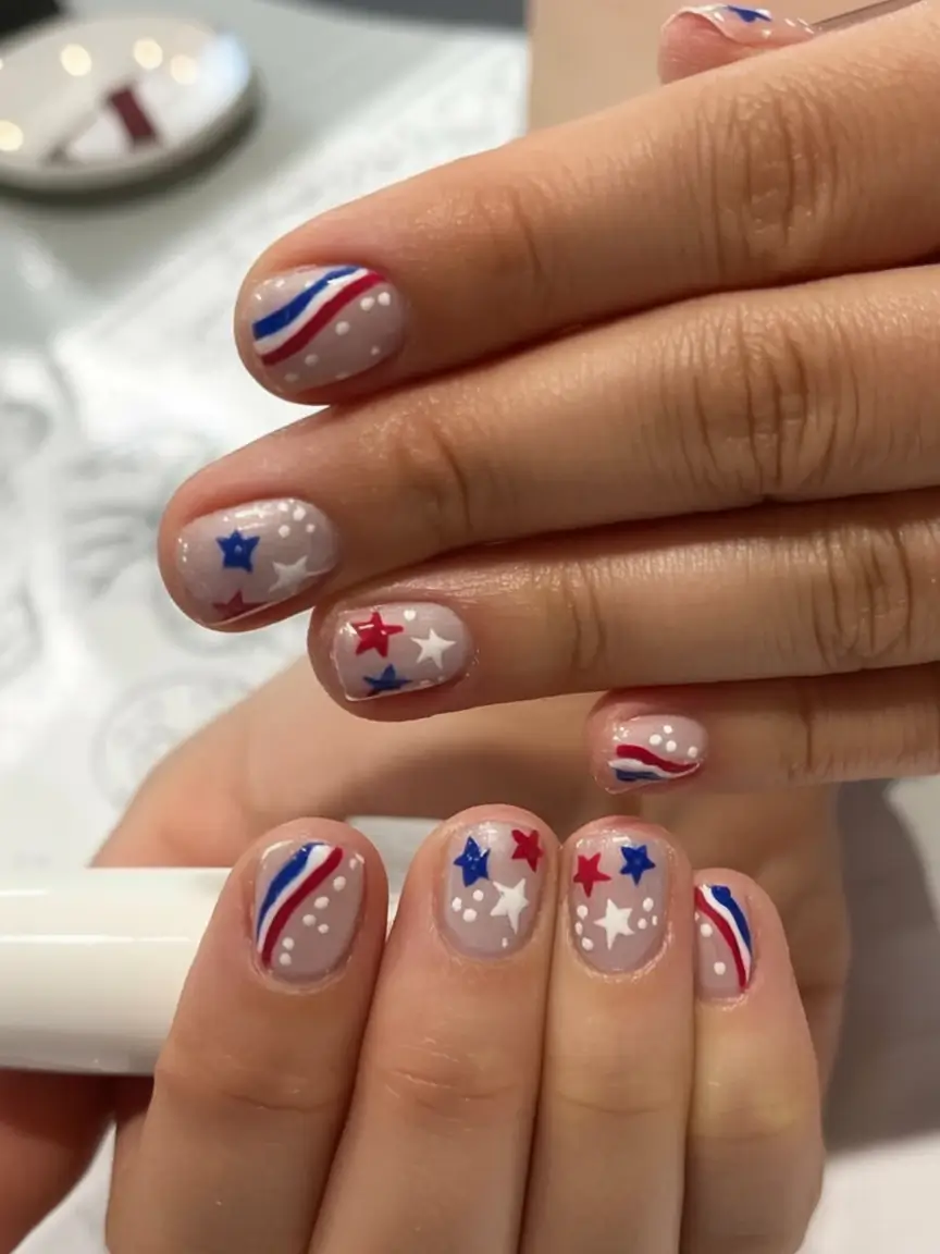 Simple & Cute 4th of July Nails 2025 Swirly Stars & Retro Waves