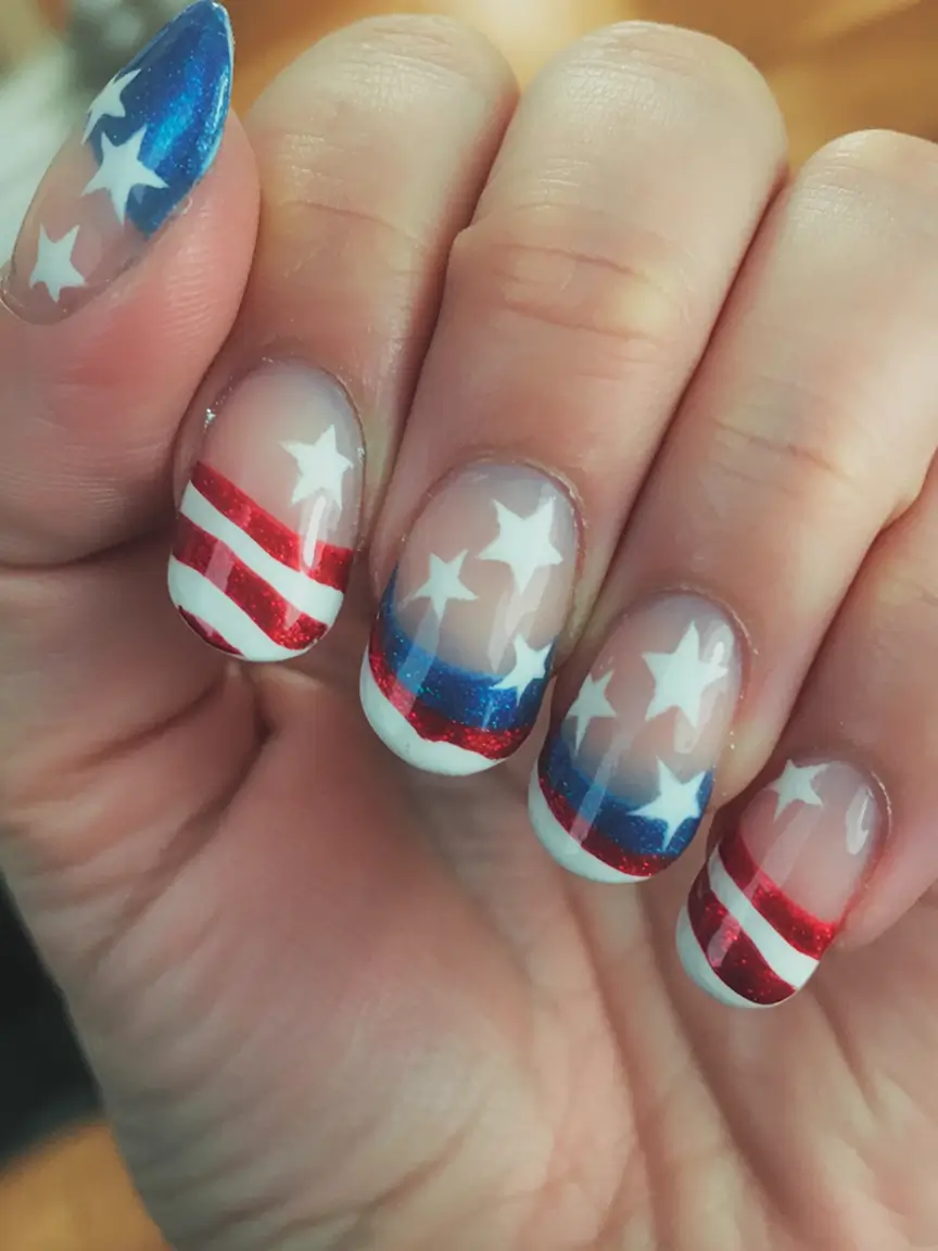 Simple & Cute 4th of July Nails 2025 Transparent Patriotism