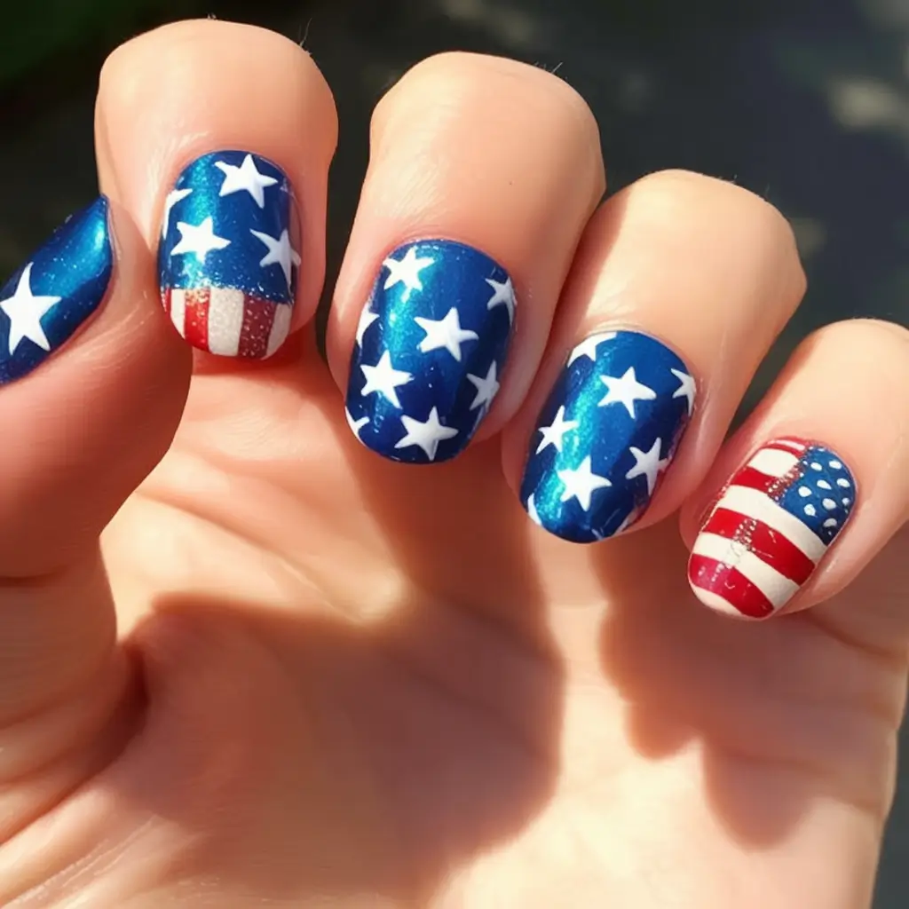Simple & Cute 4th of July Nails 2025 Midnight Sparkler Stars