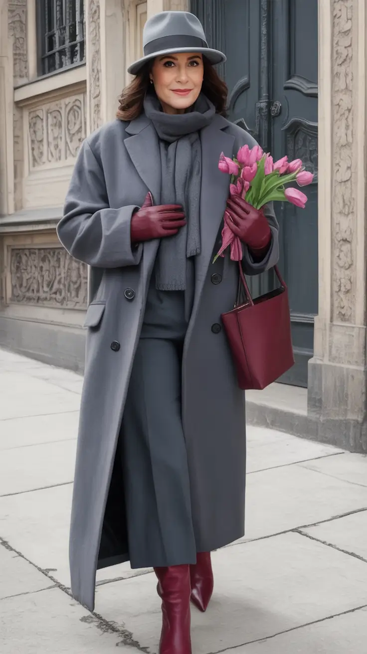 Stylish fall 2025 fashion outfits for women 40+ Cool Charcoal With Bordeaux Flair