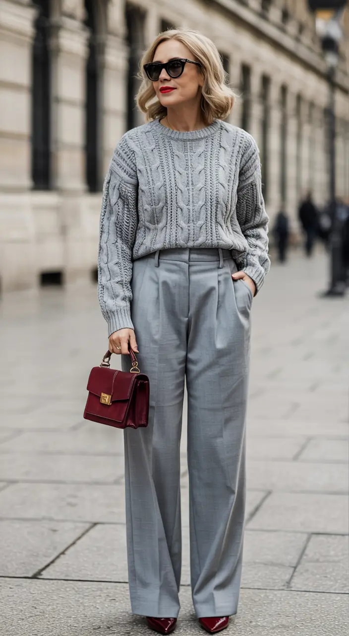 Stylish fall 2025 fashion outfits for women 40+ Cable Knit Chic in the City