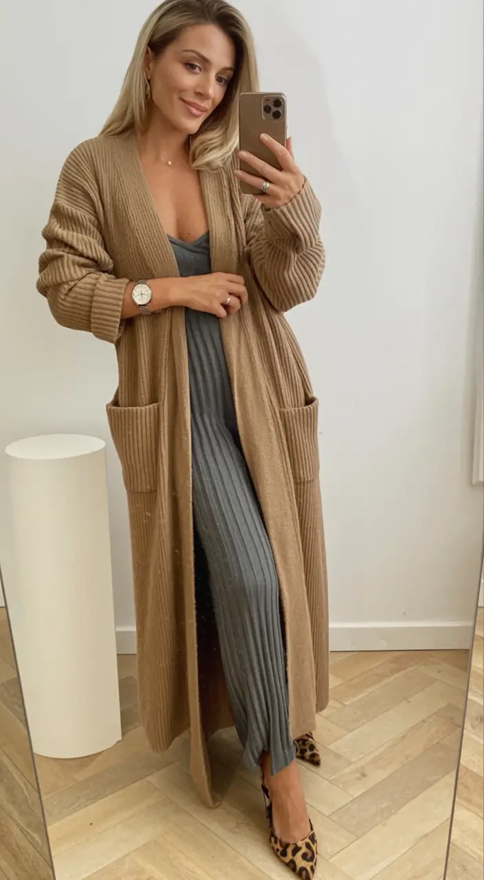 Stylish fall 2025 fashion outfits for women 40+ Ribbed Knit Elegance with a Wild Side